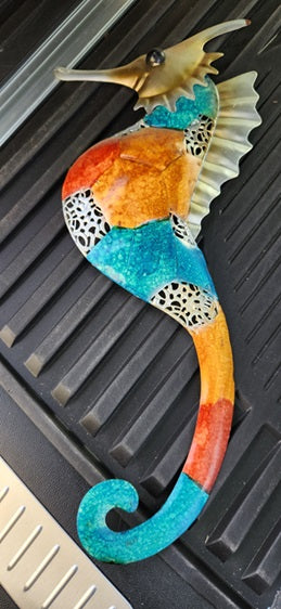 Multi Colored Metal Seahorse Wall Decor